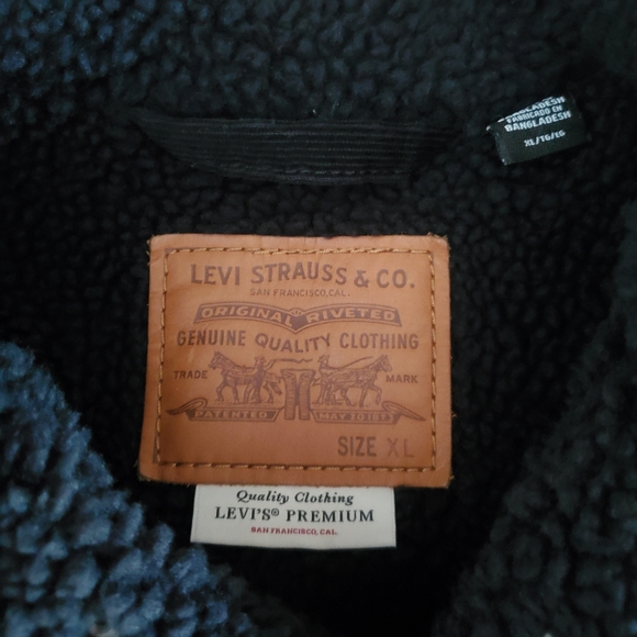 LEVI'S Premium Denim Black Corduroy Sherpa Lined Button Front Trucker‎ Jacket XL - Picture 9 of 9